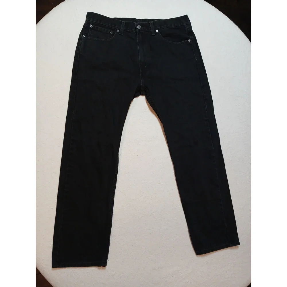 Levis 505 Regular Fit Straight Leg Black Jeans Mens 36x30 WaterLess Denim Pants